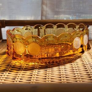 Fostoria Coin Glass Amber Liberty Bell 1887 Scalloped Bowl